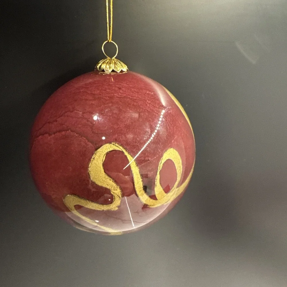 Vintage 1999 Pier 1 Imports Li Bien Angel Glass Ornament Burgundy & Gold in Box